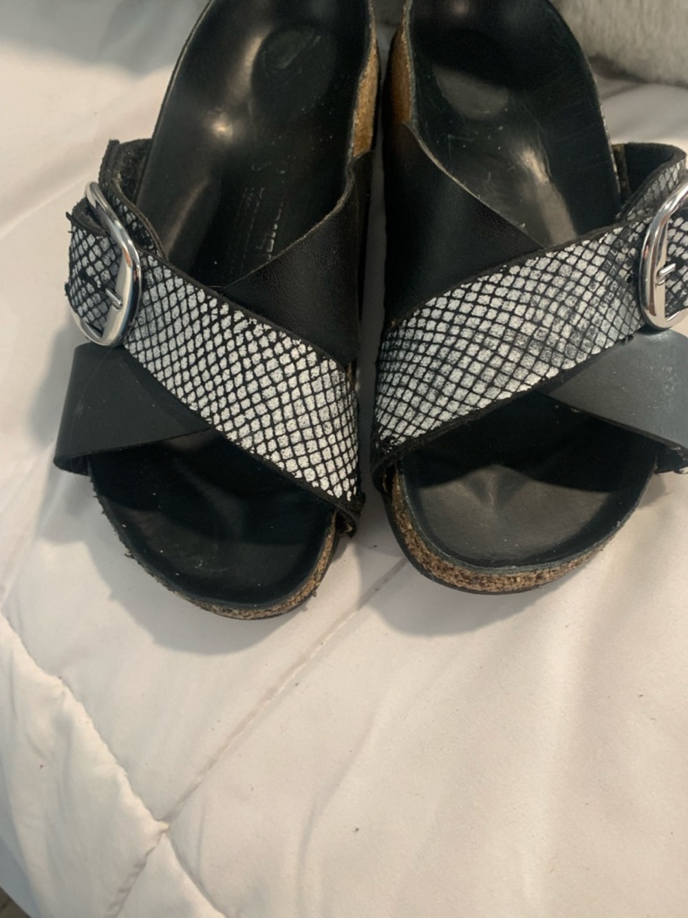 Birkenstock Black and Silver Cross-Strap Women's Sandals